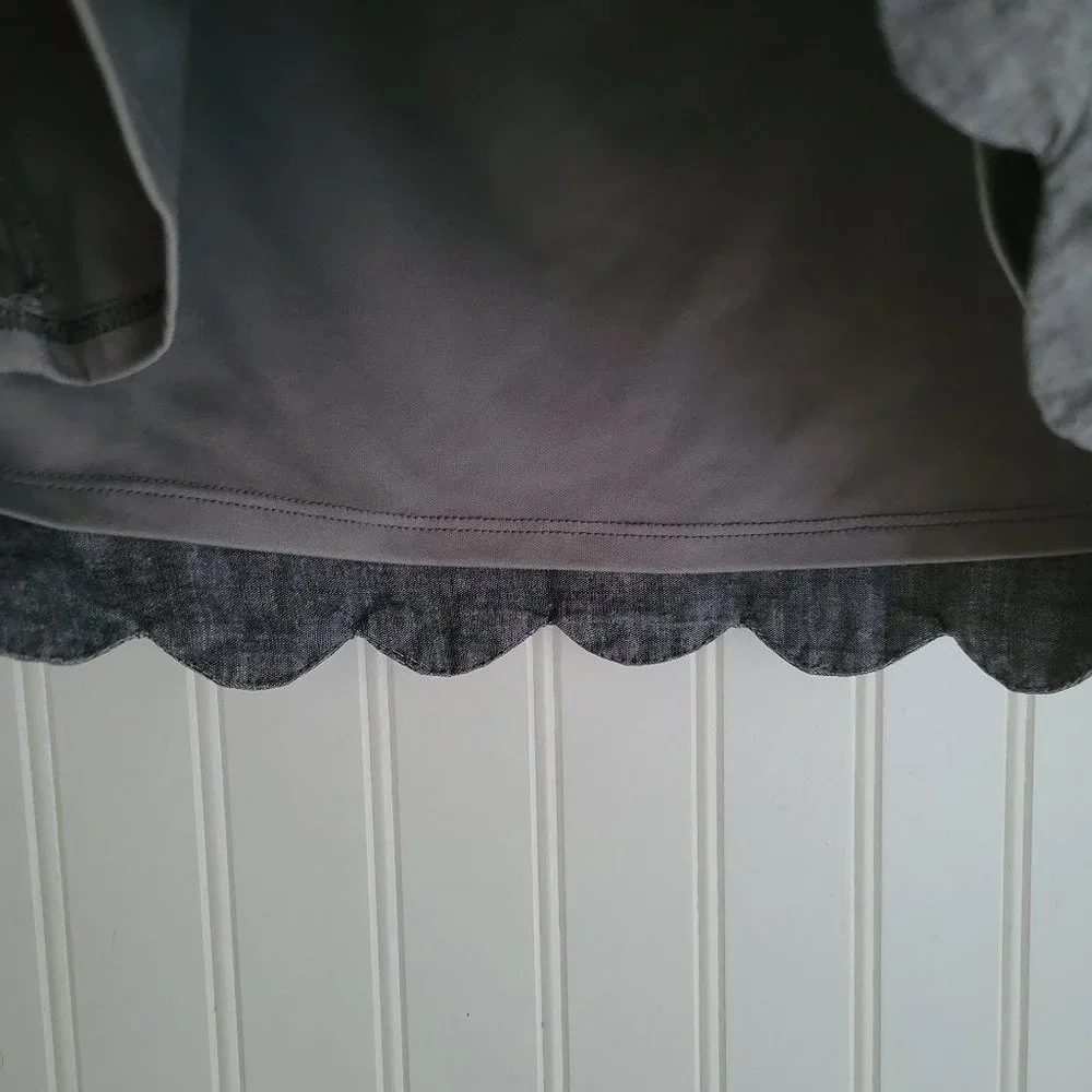 Monteau blue grey chambray scalloped hem top - Picture 6 of 7